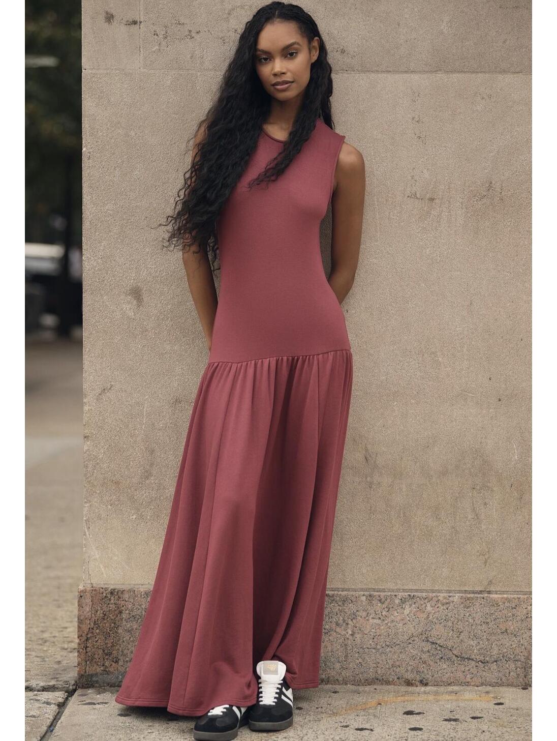 Daily Practice By Anthropologie Wine Drop Waist Maxi Dress Fleece Lined